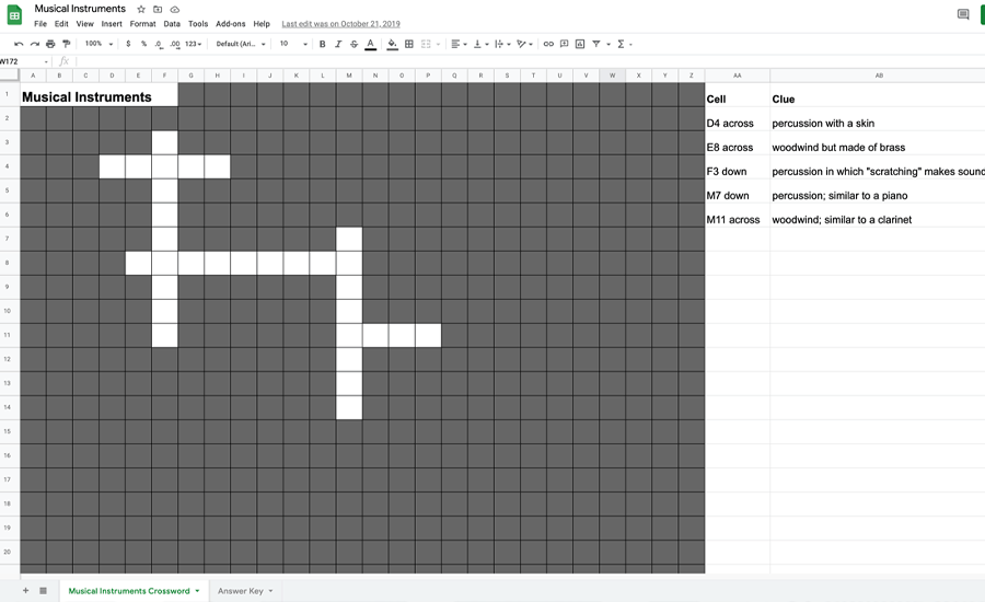 Creating a Crossword Puzzle 